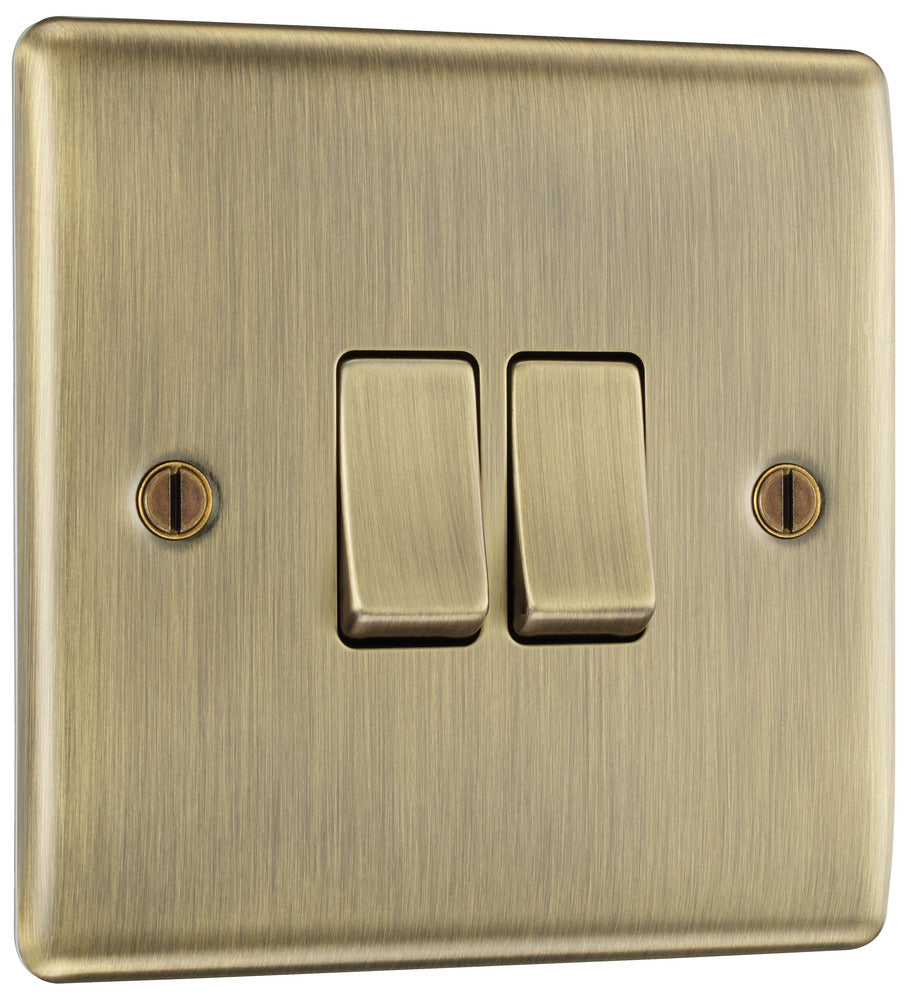 BG Nexus Metal 20A 2 Way Double Light Switch - Antique Brass