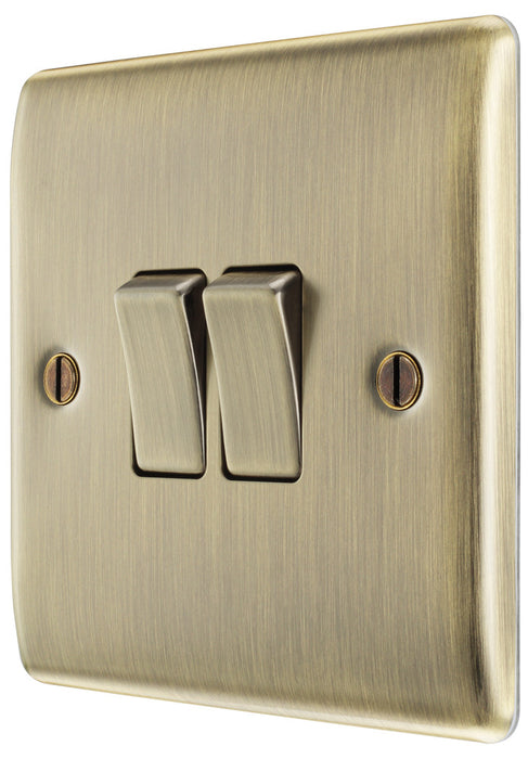 BG NAB42 Nexus Metal Double Light Switch 10A - Antique Brass - westbasedirect.com