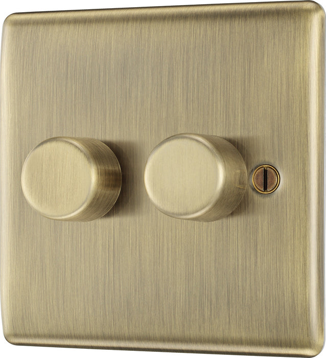 BG NAB82P Nexus Metal 2-Way Double Leading Edge Dimmer Push On/Off - Antique Brass - westbasedirect.com