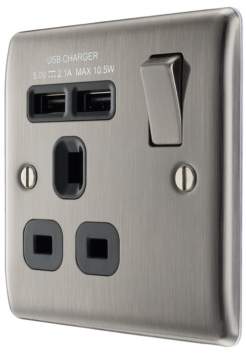 BG NBI21UB Nexus Metal Single Socket + 2x USB /Black Insert - Brushed Iridium - westbasedirect.com