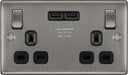 BG NBI22U3B Nexus Metal Double Socket + 2x USB /Black Insert - Brushed Iridium - westbasedirect.com