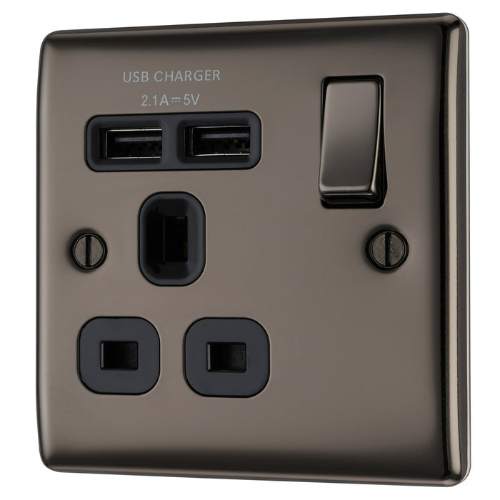 BG NBN21U2B Nexus Metal Single Socket + 2x USB - Black Insert - Black Nickel - westbasedirect.com