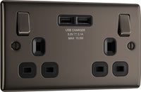 BG NBN22U3B Nexus Metal Double Socket + 2x USB - Black Insert - Black Nickel