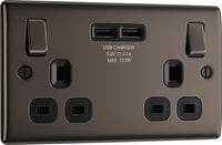 BG NBN22U3Bx10 Nexus Metal Double Socket + 2x USB(3.1A) - Black Insert - Black Nickel (10 Pack)