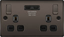 BG NBN22U3B Nexus Metal Double Socket + 2x USB - Black Insert - Black Nickel - westbasedirect.com