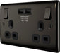 BG NBN22U3B Nexus Metal Double Socket + 2x USB(3.1A) - Black Insert - Black Nickel (10 Pack) - westbasedirect.com
