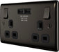 BG NBN22U3B Nexus Metal Double Socket + 2x USB - Black Insert - Black Nickel - westbasedirect.com