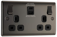 BG NBN22UAC30B Nexus Metal 13A Double Socket + USB A+C (30W) - Black Insert - Black Nickel