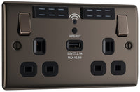 BG NBN22UWRB Nexus Metal Double Socket 13A + Wifi Extender +1x USB(2.1A) - Black Insert - Black Nickel