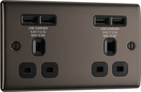 BG NBN24U44B Nexus Metal Double Socket + 4x USB - Black Insert - Black Nickel