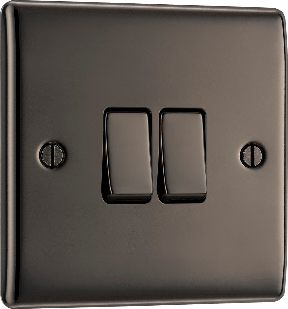 NBN42 Nexus Metal 16AX 2 Way Double Light Switch Nickel