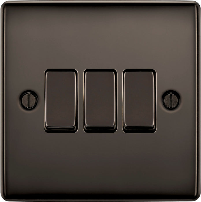 BG NBN43 Nexus Metal Triple Light Switch 10A - Black Nickel - westbasedirect.com