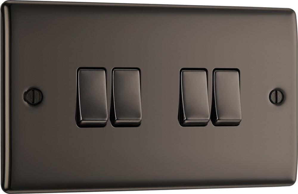 NBN44 Nexus Metal 16AX 2 Way Quadruple Light Switch Nickel