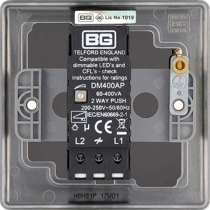 BG NBN81P Nexus Metal 2-Way Single Leading Edge Dimmer Push On/Off - Black Nickel - westbasedirect.com