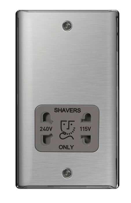 BG NBS20G Nexus Metal Dual Voltage Shaver Socket - Grey Insert - Brushed Steel - westbasedirect.com