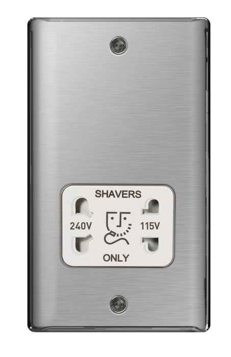BG NBS20W Nexus Metal Dual Voltage Shaver Socket - White Insert - Brushed Steel - westbasedirect.com