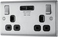 BG NBS22U3B Nexus Metal Double Socket + 2x USB(3.1A) /Black Insert - Brushed Steel (5 Pack) - westbasedirect.com