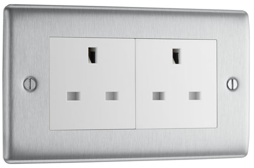 BG NBS24W Nexus Metal 2G 13A Unswitched Socket - White Insert - Brushed Steel - westbasedirect.com