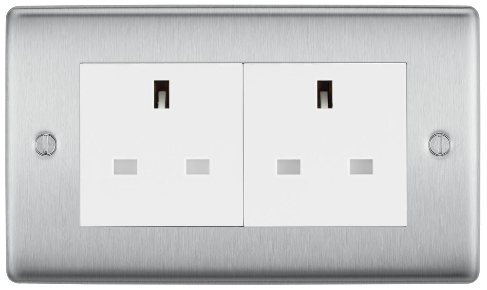 BG NBS24W Nexus Metal 2G 13A Unswitched Socket - White Insert - Brushed Steel - westbasedirect.com