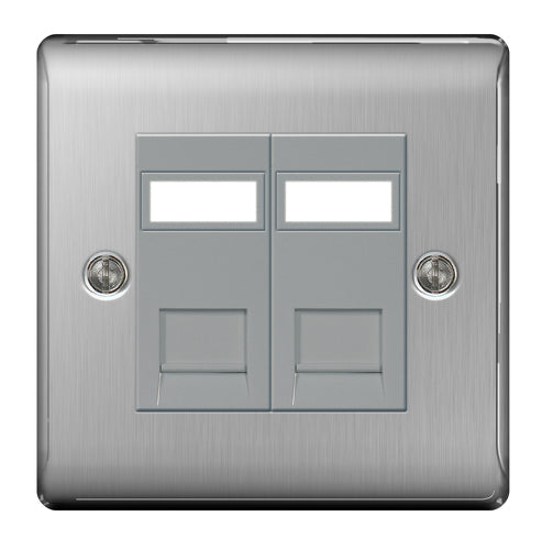 NBSRJ452 Nexus Metal RJ45 Double Data Outlet Socket Brushed Steel