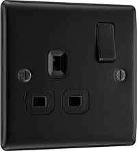 BG NFB21Bx5 Nexus Metal Single Socket 13A  - Black Insert - Matt Black + Black Rocker (5 Pack)