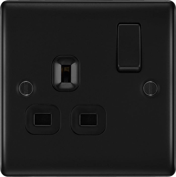 BG NFB21B Nexus Metal Single Socket 13A  - Black Insert - Matt Black + Black Rocker (5 Pack) - westbasedirect.com
