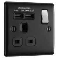 BG NMB21UB Nexus Metal Single Socket + 2x USB /Black Insert - Matt Black