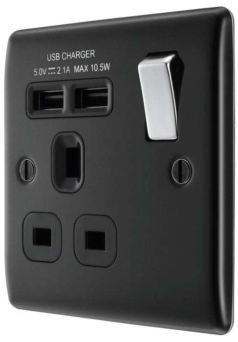 BG NMB21UB Nexus Metal Single Socket + 2x USB /Black Insert - Matt Black - westbasedirect.com