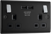 BG NMB22U3B Nexus Metal Double Socket + 2x USB(3.1A)/Black Insert - Matt Black