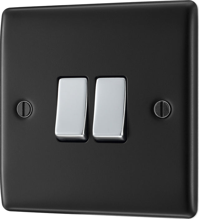 BG NMB42 Nexus Metal Double Light Switch 10A - Matt Black - westbasedirect.com