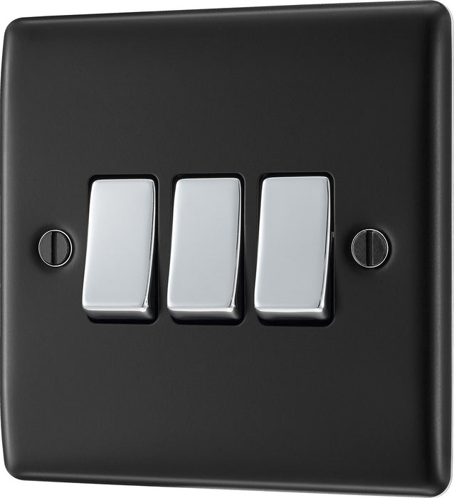 BG NMB43 Nexus Metal Triple Light Switch 10A - Matt Black - westbasedirect.com