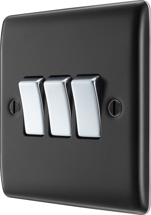 BG NMB43 Nexus Metal Triple Light Switch 10A - Matt Black - westbasedirect.com