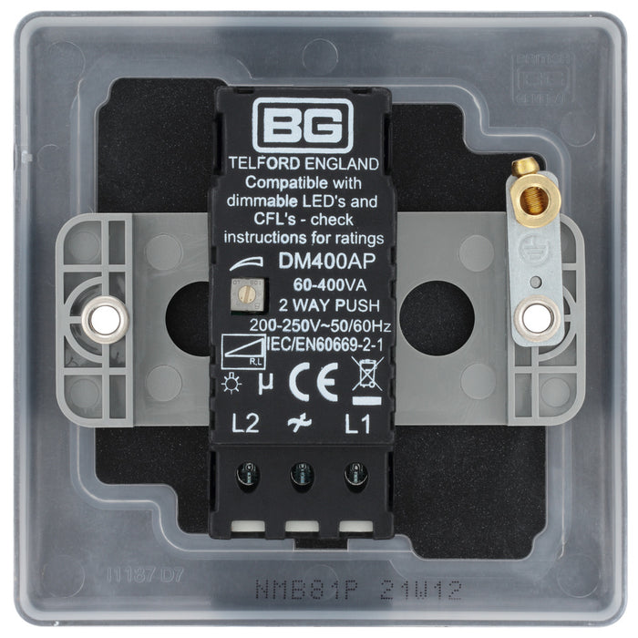 BG NMB81P Nexus Metal 2-Way Single Leading Edge Dimmer Push On/Off - Matt Black - westbasedirect.com