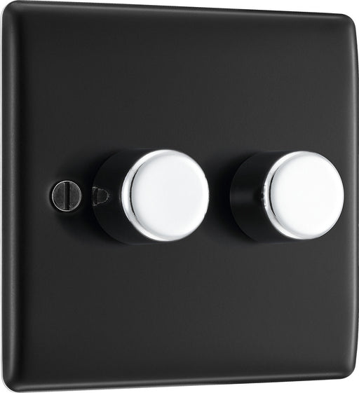 BG NMB82P Nexus Metal 2-Way Double Leading Edge Dimmer Push On/Off - Matt Black - westbasedirect.com