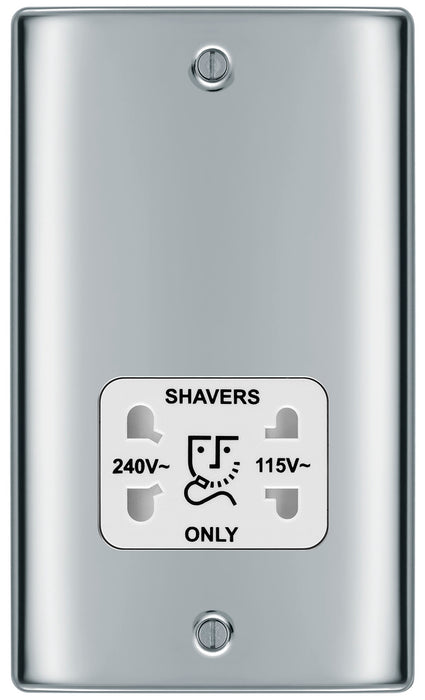 BG NPC20W Nexus Metal Dual Voltage Shaver Socket - White Insert - Polished Chrome - westbasedirect.com