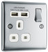 BG NPC21U2W Nexus Metal Single Socket + 2x USB - White Insert - Polished Chrome - westbasedirect.com