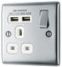 BG NPC21U2W Nexus Metal Single Socket + 2x USB - White Insert - Polished Chrome - westbasedirect.com