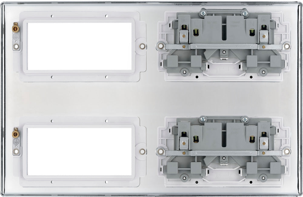 BG NPC222EM8W Nexus Metal 2x 2G Socket 13A + 2x 4 Module Aperture - White Insert - Polished Chrome - westbasedirect.com