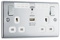 BG NPC22UWRW Nexus Metal Double Socket 13A + Wifi Extender +1x USB(2.1A) - White Insert - Polished Chrome