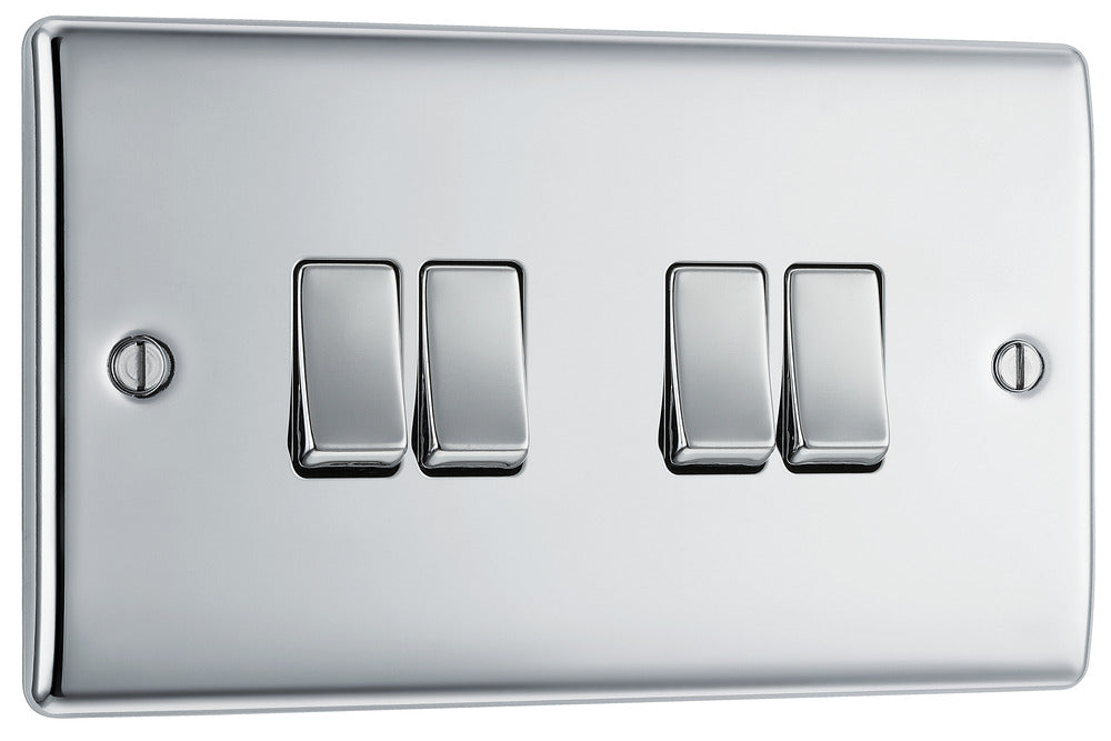 NPC44 Nexus Metal 16AX 2 Way Quadruple Light Switch Polished Chrome