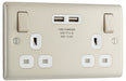 BG NPR22U3W Nexus Metal Double Socket + 2x USB /White Insert - Pearl Nickel - westbasedirect.com