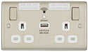 BG NPR22UWRW Nexus Metal Double Socket 13A + Wifi Extender +1x USB(2.1A) - White Insert - Pearl Nickel - westbasedirect.com