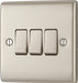 BG NPR43 Nexus Metal Triple Light Switch 10A - Pearl Nickel - westbasedirect.com