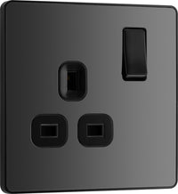 BG Evolve PCDBC21B 13A Single Switched Power Socket - Black Chrome (Black)