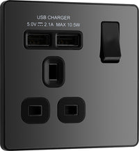 BG Evolve PCDBC21U2B 13A Single Switched Power Socket + 2xUSB(2.1A) - Black Chrome (Black)