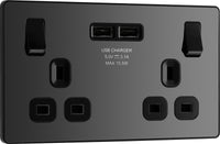 BG Evolve PCDBC22U3B 13A Double Switched Power Socket + 2xUSB(3.1A) - Black Chrome (Black)