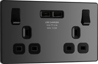 BG Evolve PCDBC22U3Bx5 13A Double Switched Power Socket + 2xUSB(3.1A) - Black Chrome (Black) (5 Pack)