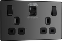 BG Evolve PCDBC22UAC30B 13A Double Switched Power Socket + USB C 30W + USB A(3.1A) - Black Chrome (Black)