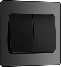 BG Evolve PCDBC42WB 20A 16AX 2 Way Double Light Switch, Wide Rocker - Black Chrome (Black)