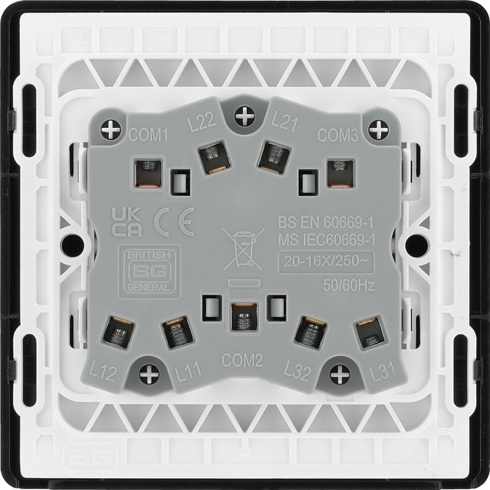 BG Evolve PCDBC43B 20A 16AX 2 Way Triple Light Switch - Black Chrome (Black) - westbasedirect.com
